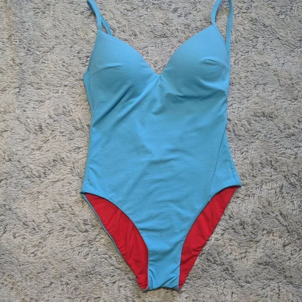 La Perla Luxury Swimsuit One Piece Red Blue Reversible Size US 32C
